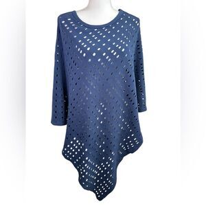 XCVI Blue Women's Sweater Poncho Size 2 Med-XL